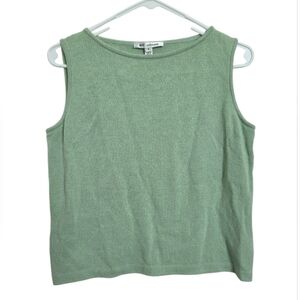 St. John Green Sleeveless Santana Knit Top Wool Rayon Made‎ USA VTG Minimalist